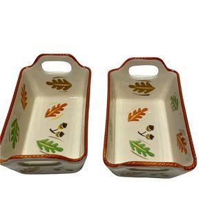 Temptations Old World harvest leaves acorns (2) 19 Oz Bread Loaf Pan W/ Handles